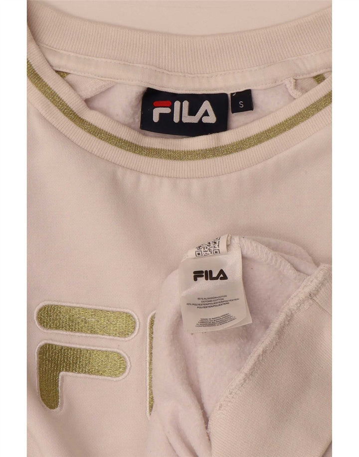 Γυναικείο γραφικό υπερμεγέθη φούτερ Fila UK 10 Small λευκό βαμβακερό