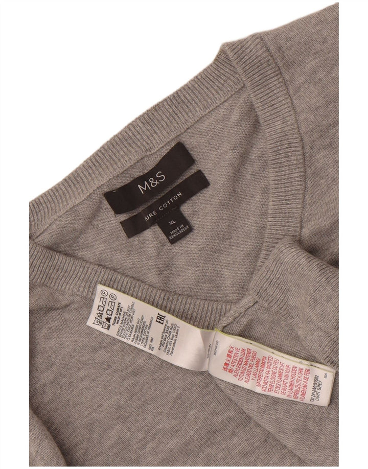 Ανδρικό πουλόβερ Marks & Spencer με V λαιμόκοψη XL Γκρι βαμβακερό