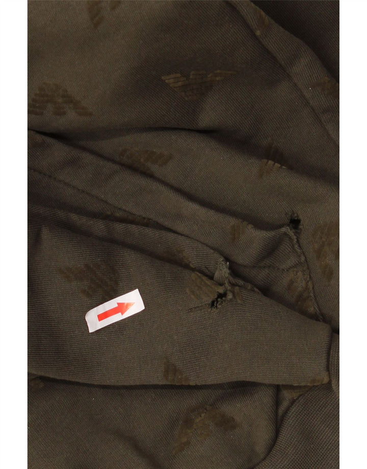 Armani Jeans Ανδρικό γραφικό πουλόβερ με φερμουάρ με κουκούλα μικρό χακί βαμβακερό