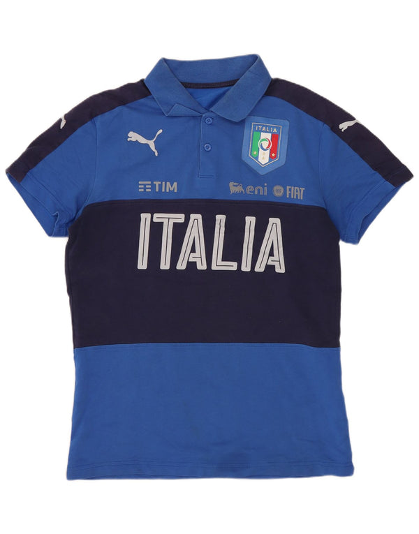 Puma Mens Italia Graphic Polo πουκάμισο Small Blue Colourblock Cotton Sports