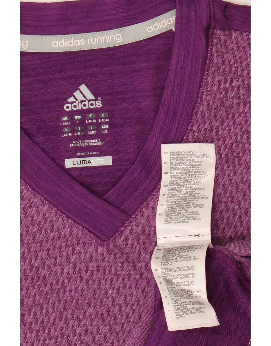 Γυναικείο T-Shirt Climalite ADIDAS Top UK 14 Large Purple Colourblock