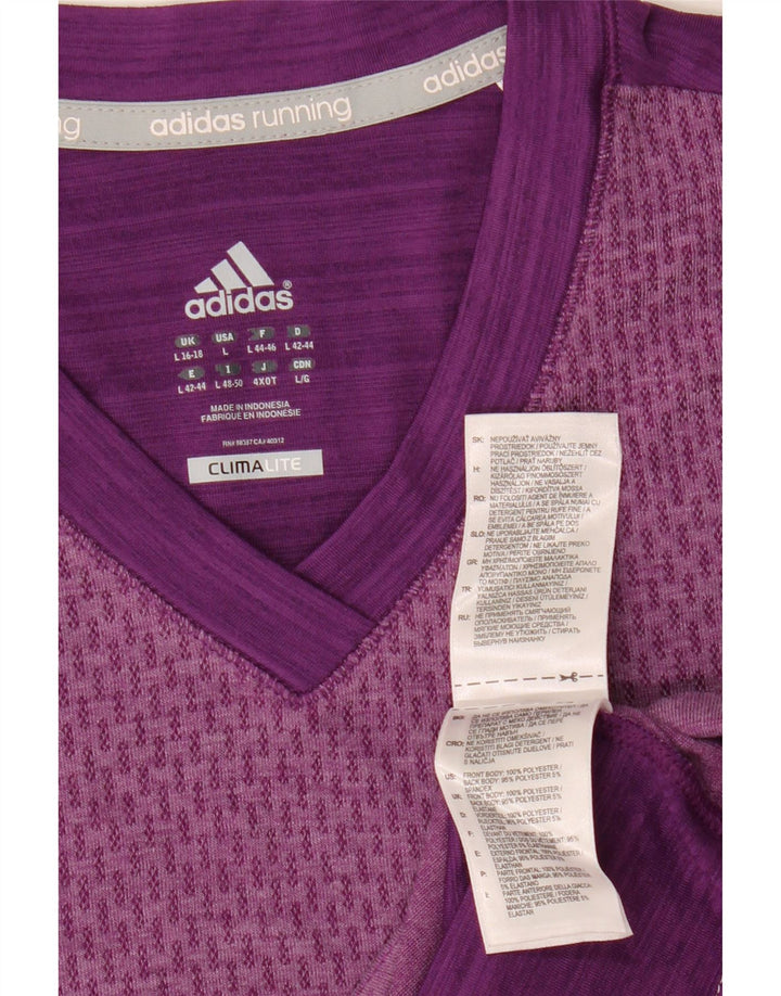Γυναικείο T-Shirt Climalite ADIDAS Top UK 14 Large Purple Colourblock
