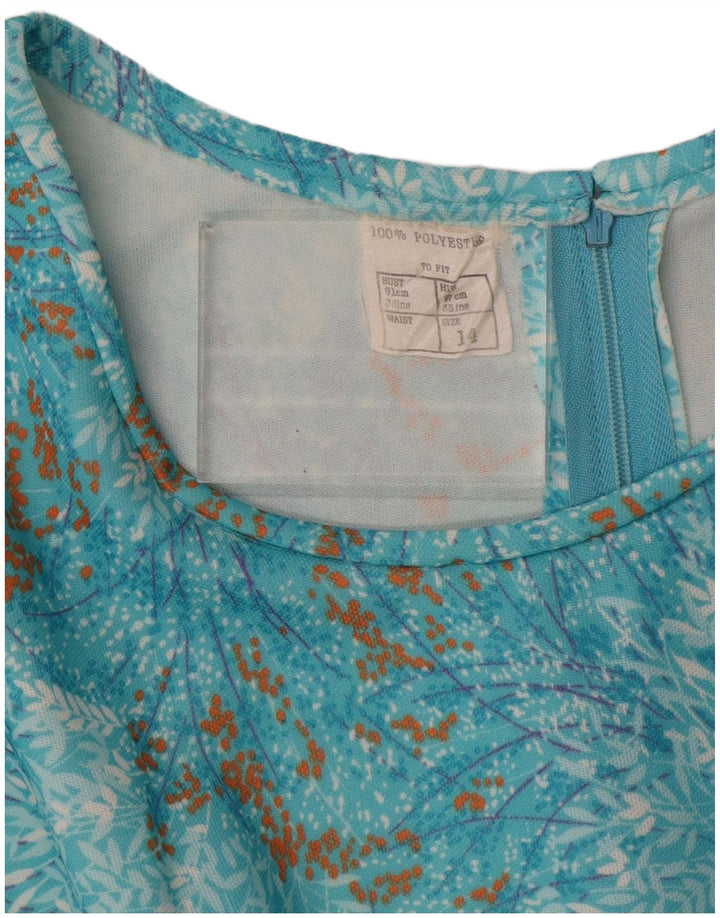 VINTAGE Womens Abstract Pattern Sleeveless A-Line Dress UK 14 Medium  Blue