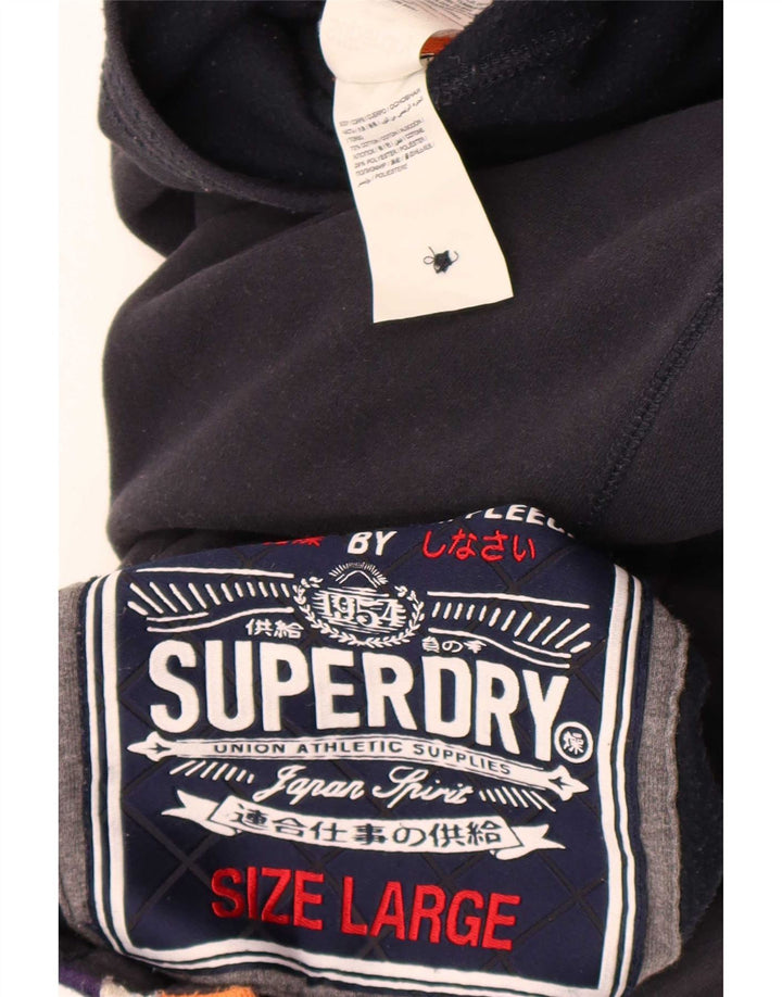 Ανδρικό φούτερ με γραφικό λαιμό με κουμπιά Superdry Jumper μεγάλο μαύρο βαμβακερό
