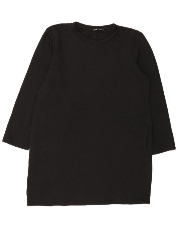Zara Γυναικεία Φούτερ Jumper Φόρεμα UK 16 Large Μαύρο