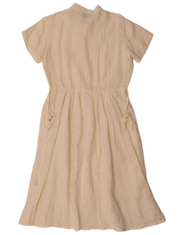Vintage γυναικείο κοντομάνικο πουκάμισο UK 10 Small Off White λινό