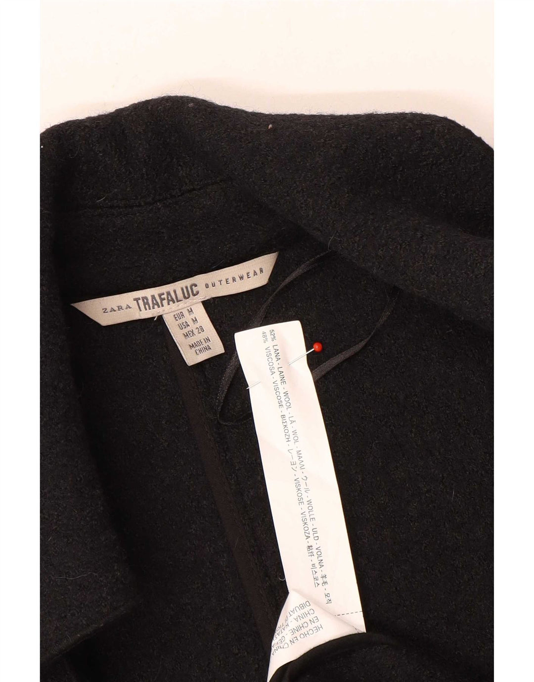 Zara Γυναικείο Αμάνικο Ανοιχτό Πανωφόρι UK 14 Μεσαίο Μαύρο Μαλλί