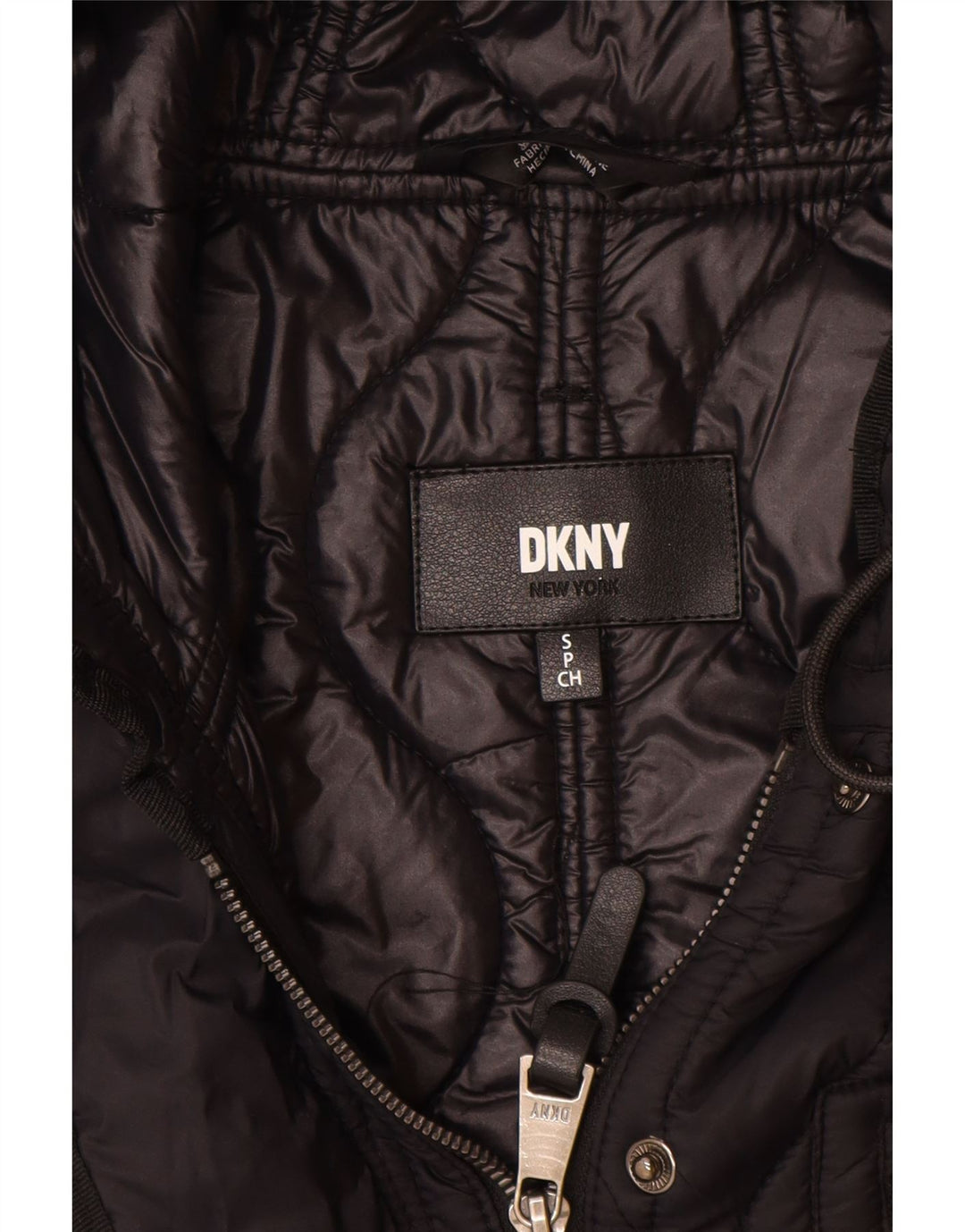 Γυναικείο καπιτονέ πανωφόρι με κουκούλα Dkny UK 10 μικρό μαύρο νάιλον