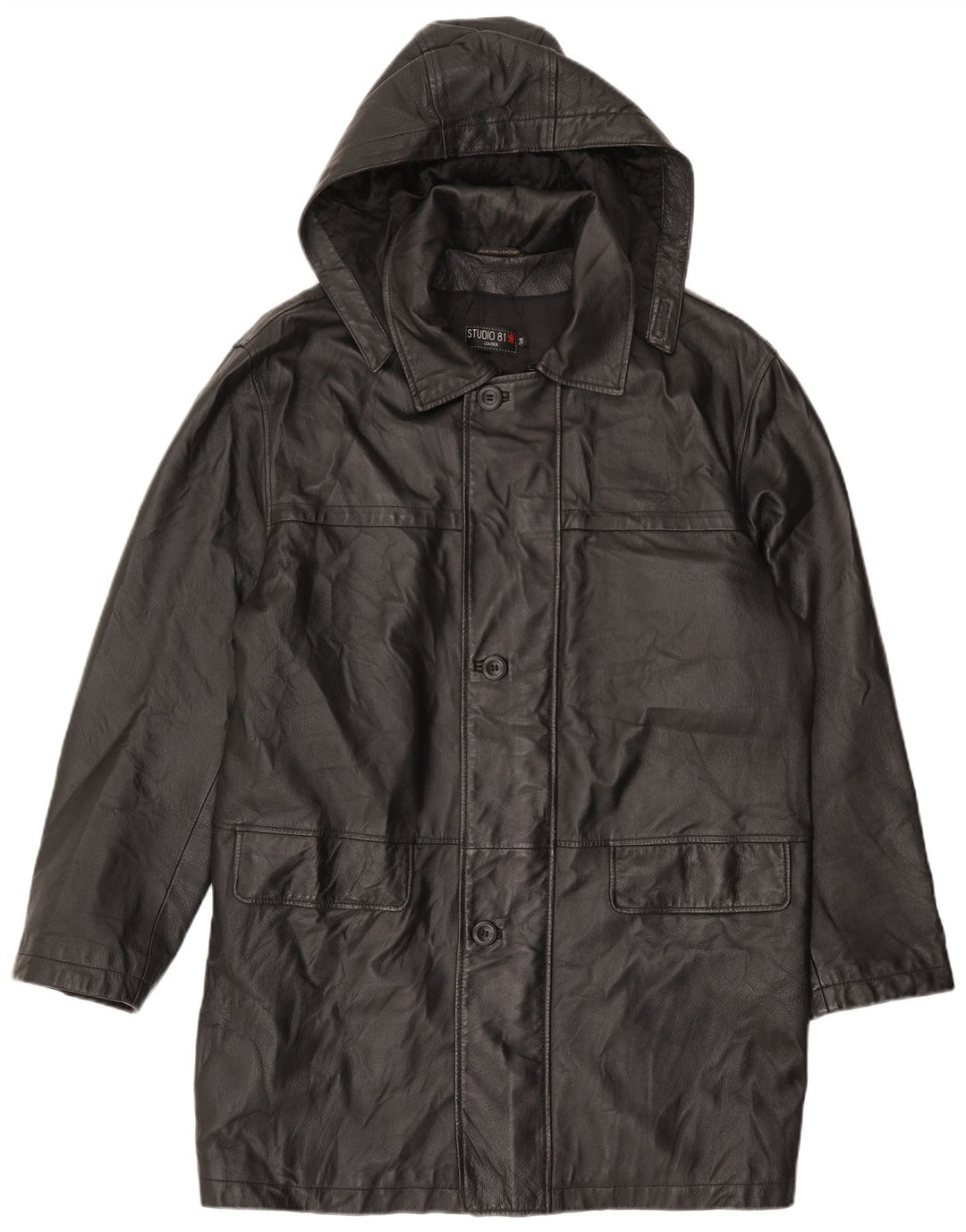 Studio 81 Ανδρικό Δερμάτινο Παλτό με Κουκούλα IT 54 2XL Μαύρο Δερμάτινο