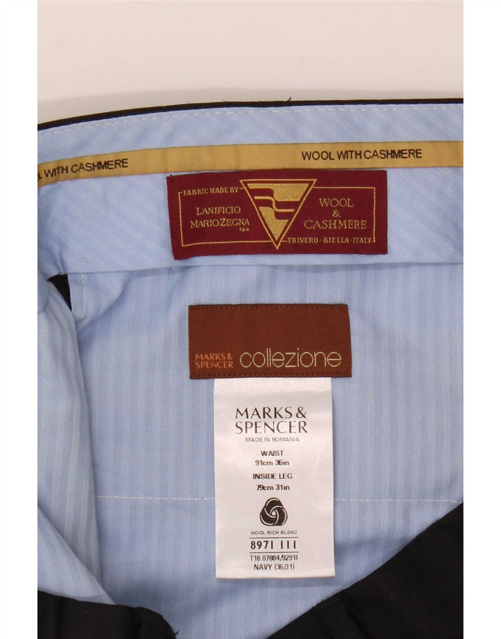Ανδρικό ίσιο παντελόνι Marks & Spencer W36 L31 Navy Blue Wool