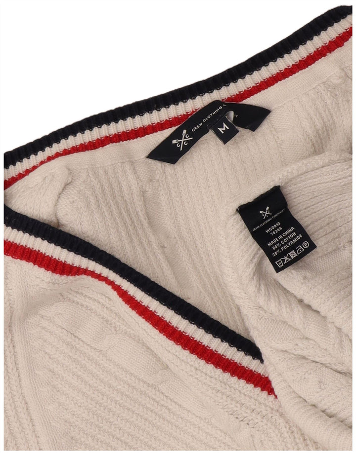 Crew Clothing Ανδρικό πουλόβερ με λαιμόκοψη σε μεσαίο λευκό βαμβάκι