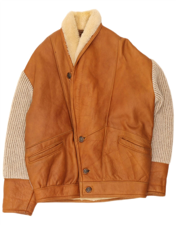 Vintage Ανδρικό Shearling Jacket IT 50 Large Brown Colourblock