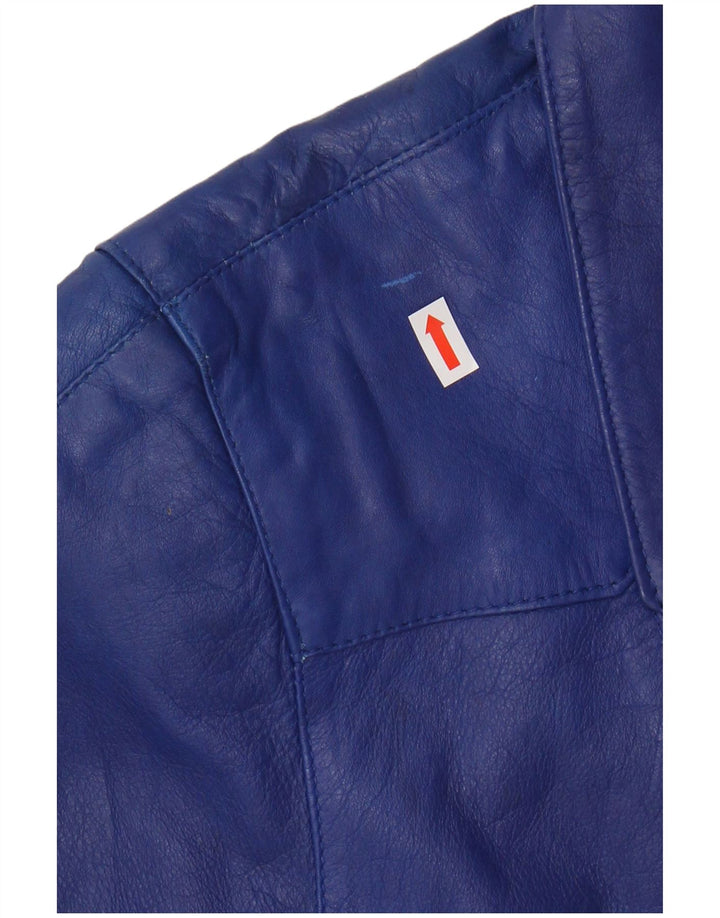 VINTAGE Γυναικείο Δερμάτινο Μπουφάν UK 10 Small Blue Leather