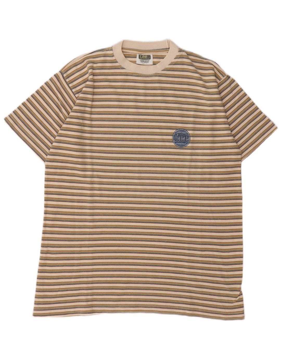 Lee Ανδρικό T-Shirt Top Μεγάλο Μπεζ ριγέ βαμβακερό