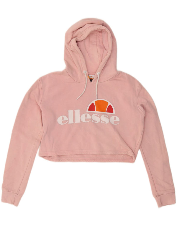ELLESSE Γυναικείο Crop Graphic Hoodie Jumper UK 12 Medium Pink Cotton
