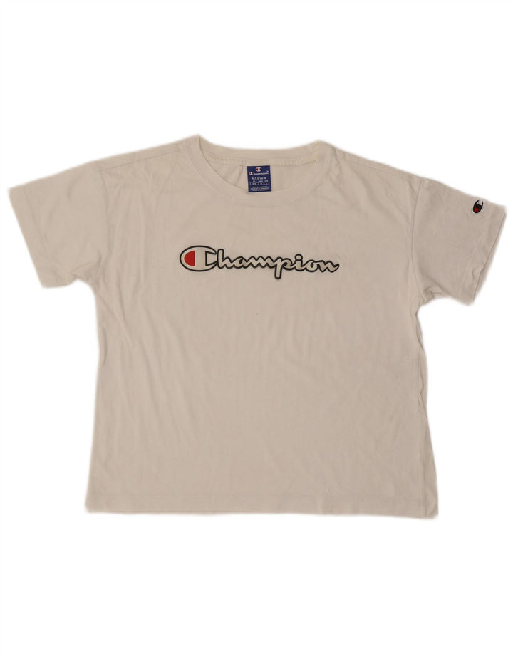 Champion Womens Crop Graphic T-Shirt Top UK 14 Medium White