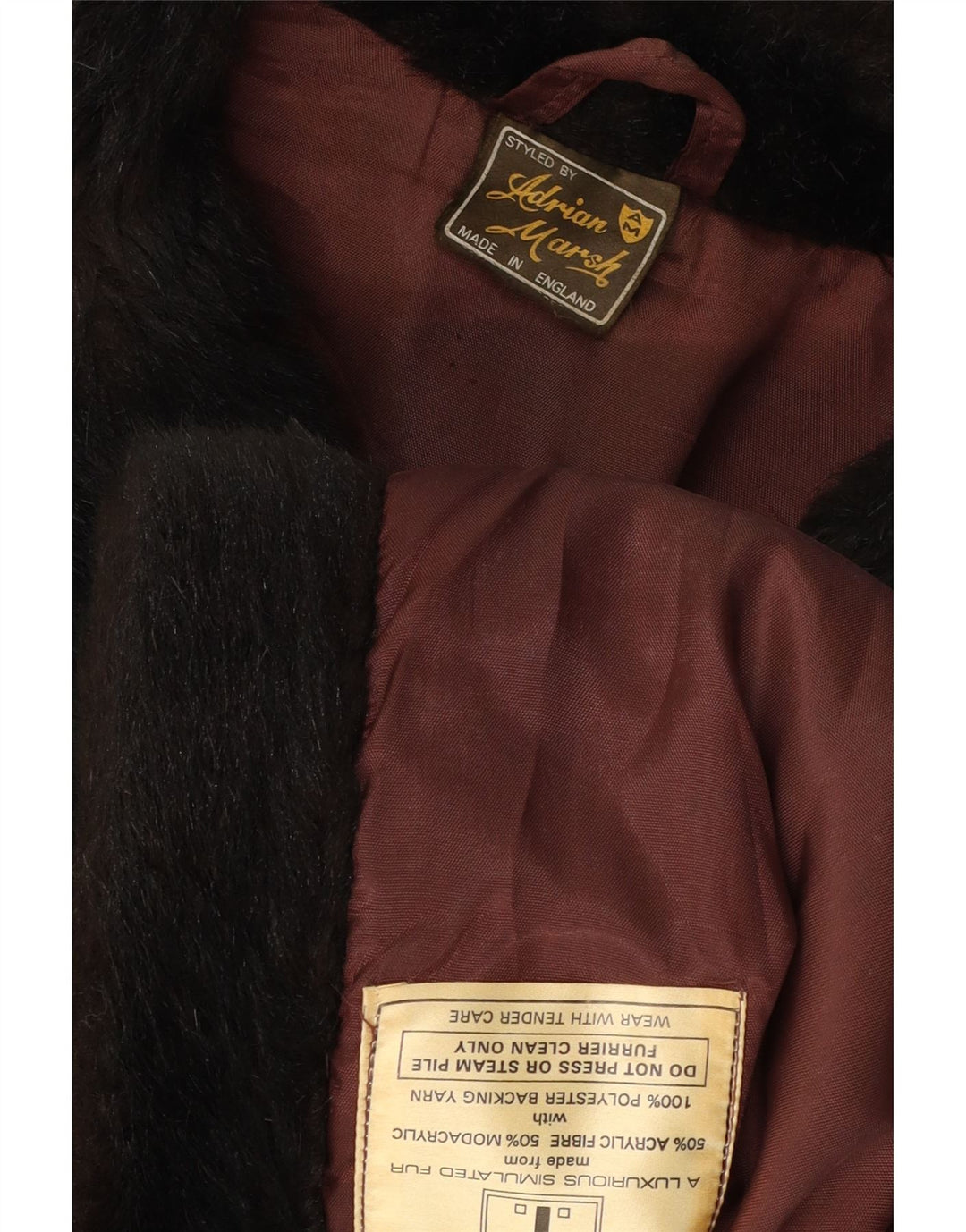 VINTAGE Γυναικείο παλτό με διπλό στήθος από συνθετική γούνα UK 10 Small Black Acrylic