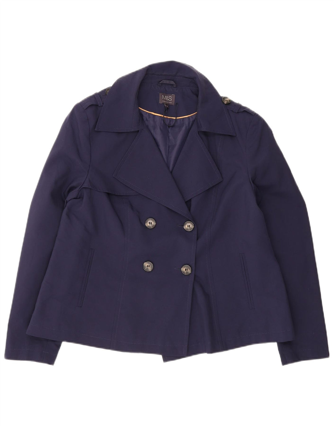 Marks & Spencer Γυναικείο παλτό μπιζελιού UK 16 Large Navy Blue Polyester