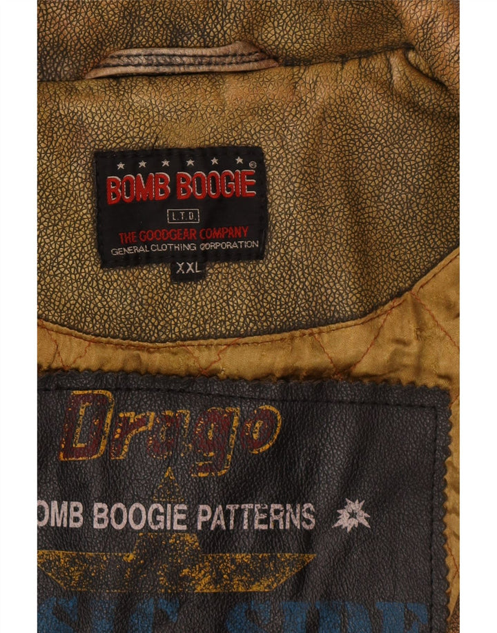 BOMB BOOGIE Ανδρικό Δερμάτινο Μπουφάν UK 44 2XL Καφέ Δερμάτινο Biker