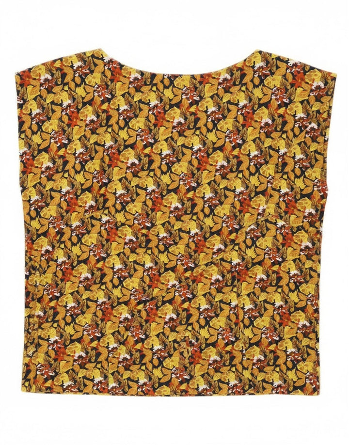 Vintage Γυναικεία Crop Αμάνικη Μπλούζα Τοπ UK 14Medium Yellow Floral