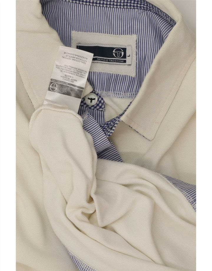 Sergio Tacchini Ανδρικό μπλουζάκι πόλο μεγάλο λευκό βαμβακερό ριγέ