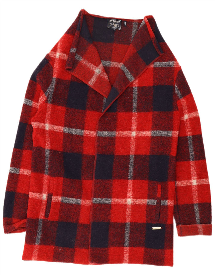 Woolrich Γυναικεία ζακέτα Longline UK 10 Μικρό κόκκινο καρό μαλλί