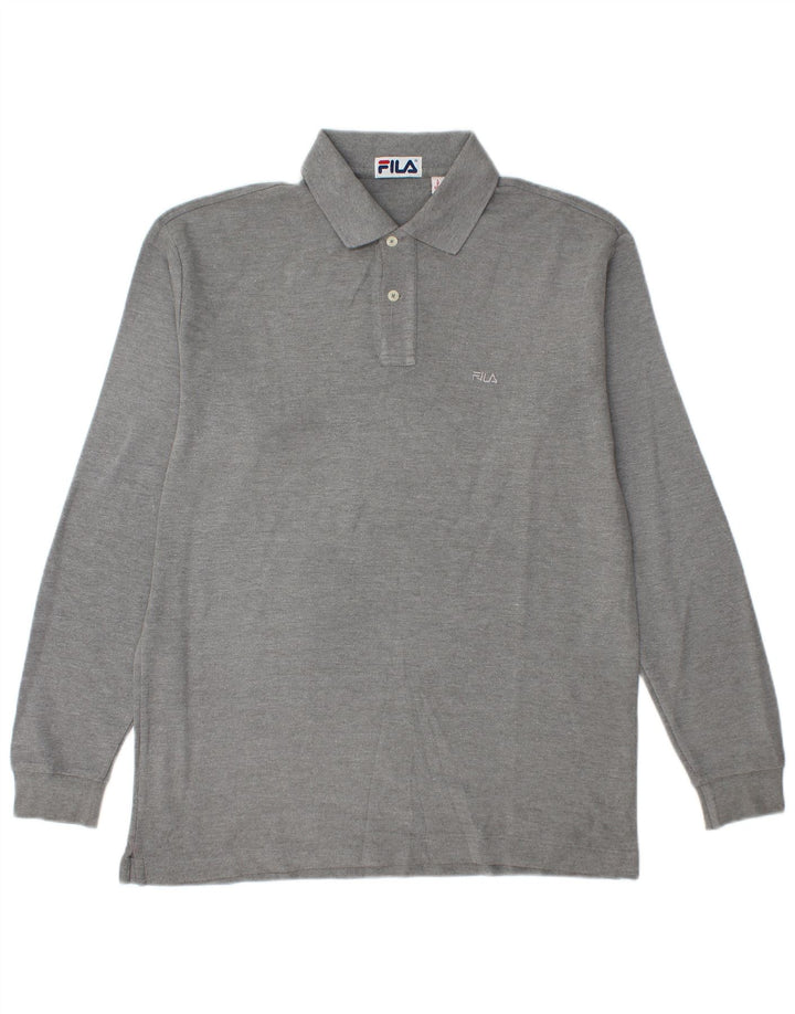 FILA Mens Long Sleeve Polo Shirt IT 52 Large Grey Cotton
