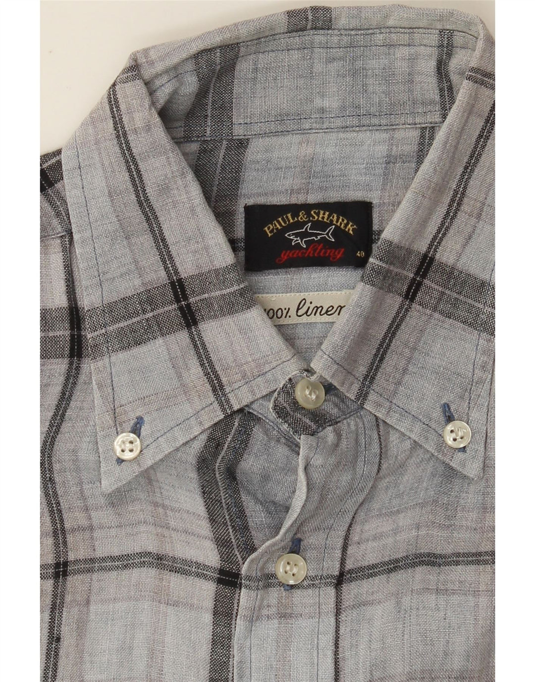 PAUL & SHARK Mens Tall Short Sleeve Shirt Medium Blue Plaid Linen