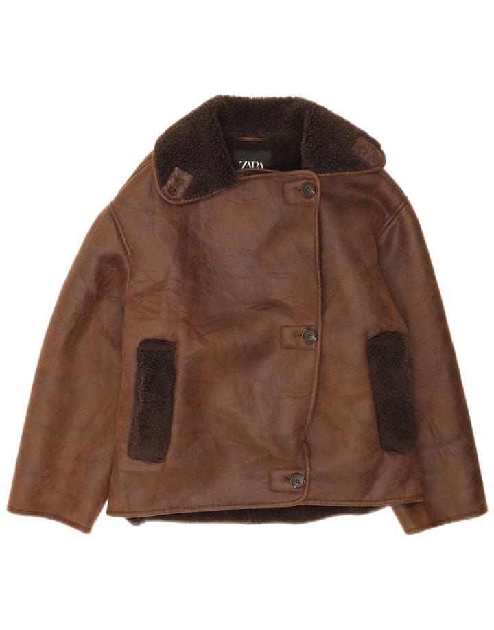 Zara Γυναικείο Μπουφάν Sherpa Oversized UK 2 2XS καφέ πολυεστέρας