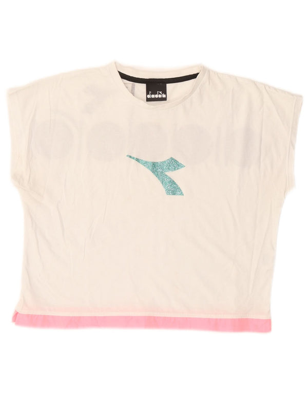 Diadora Γυναικείο Crop Graphic T-Shirt Top UK 12 Medium White