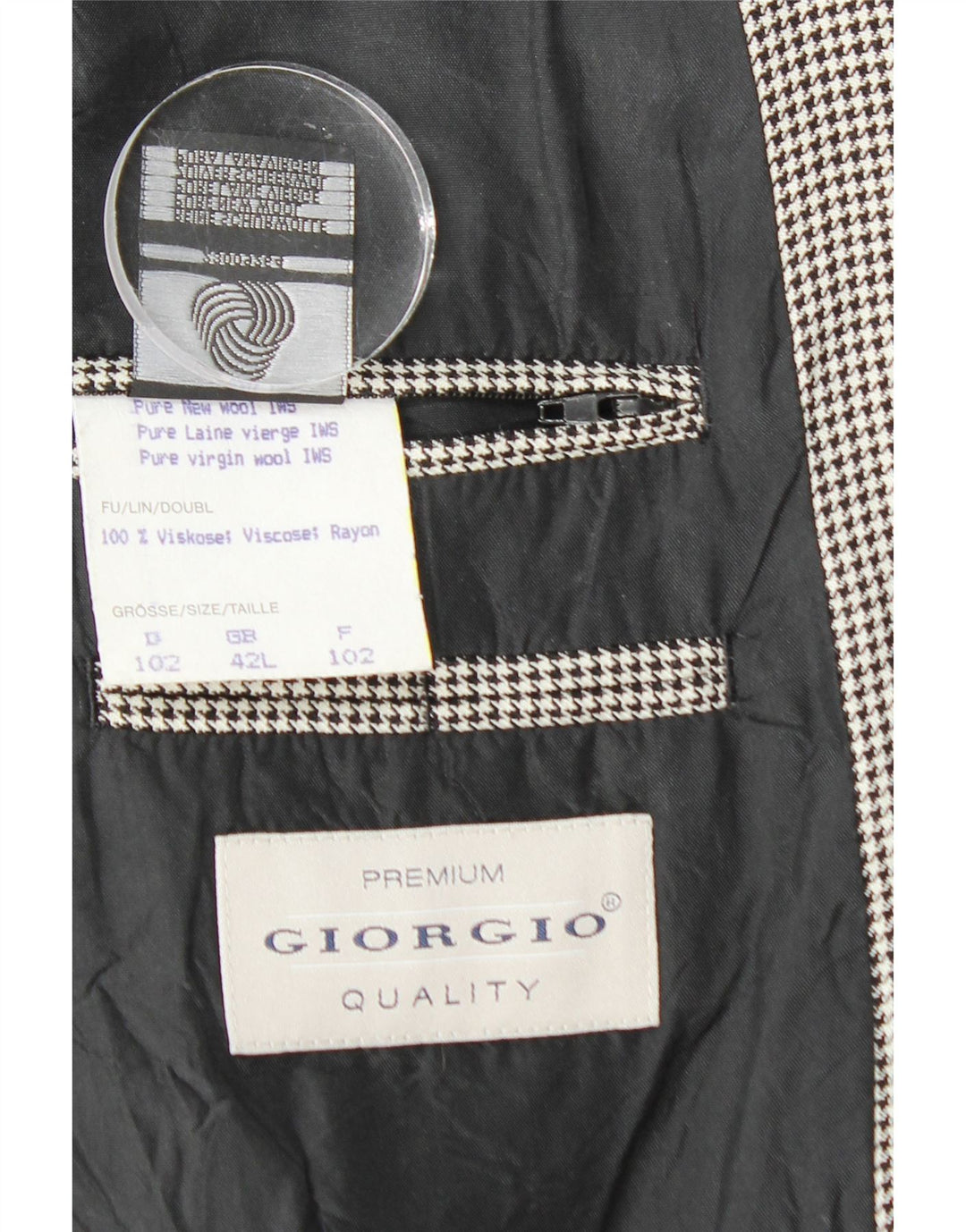 VINTAGE Ανδρικό σακάκι σακάκι με 2 κουμπιά UK 42 XL Μαύρο Houndstooth Νέο μαλλί