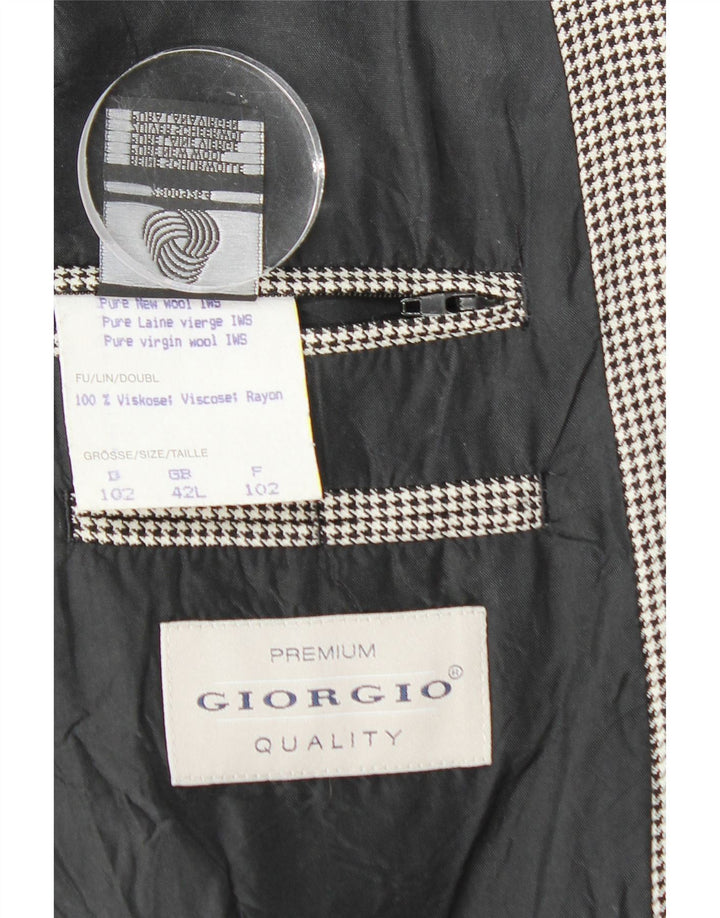 VINTAGE Ανδρικό σακάκι σακάκι με 2 κουμπιά UK 42 XL Μαύρο Houndstooth Νέο μαλλί