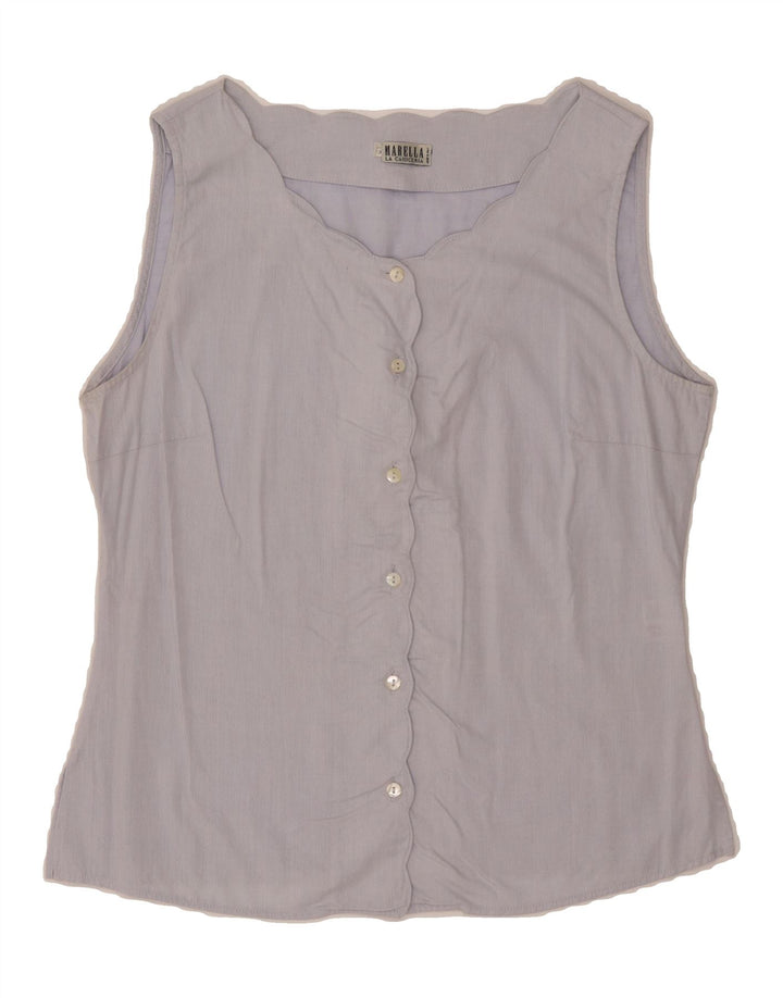 MARELLA Womens Sleeveless Shirt Blouse UK 12 Medium Grey Cotton Vintage Marella and Second-Hand Marella from Messina Hembry 