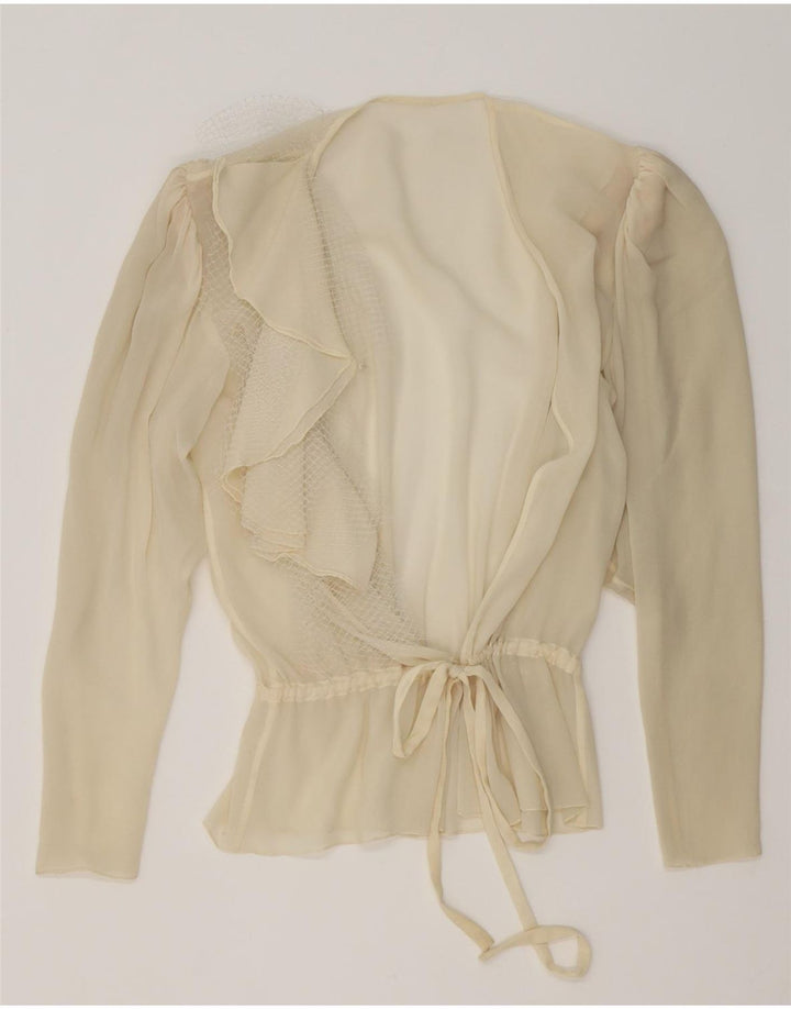 Vintage γυναικεία μπλούζα See Through Wrap Top UK 16 Large Off White