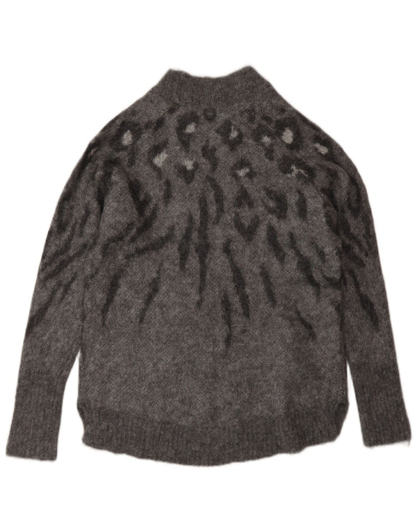 ALL SAINTS Womens Turtle Neck Jumper Sweater UK 10 Small Grey Animal Print