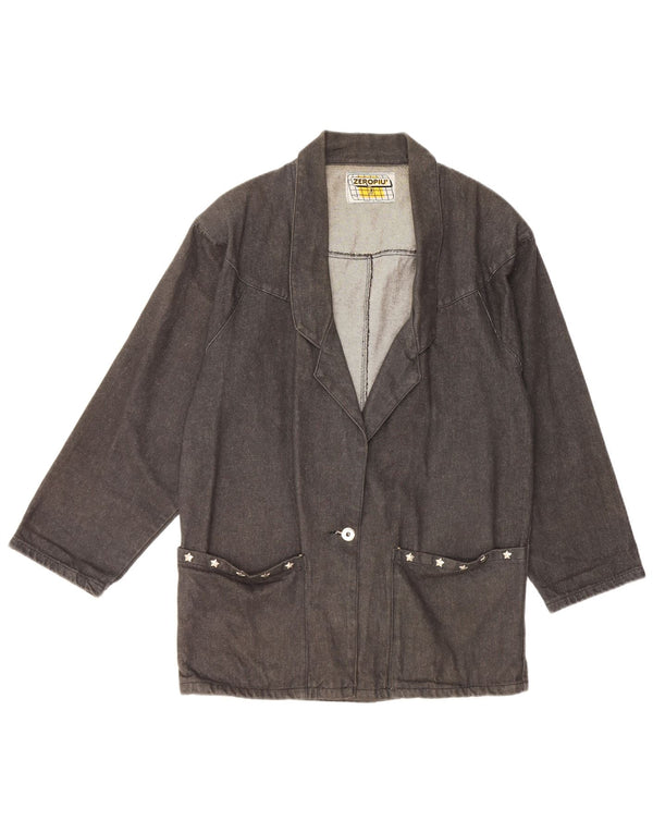 Vintage Γυναικείο Υπερμεγέθη Τζιν Παλτό UK 14 Μεσαίο Μαύρο Βαμβακερό