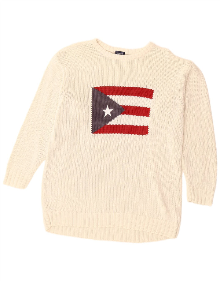 Ανδρικό πουλόβερ ARIZONA Graphic Crew Neck Jumper μεγάλο λευκό βαμβακερό