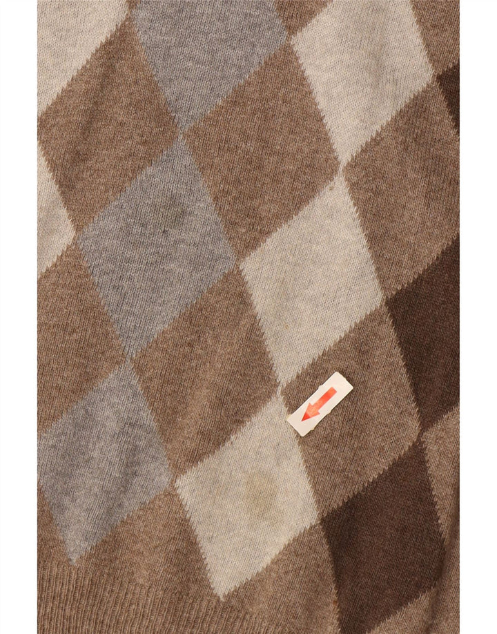 CONSENSO Ανδρικό πουλόβερ με λαιμόκοψη με λαιμόκοψη σε μεσαίο καφέ Argyle/Diamond Wool