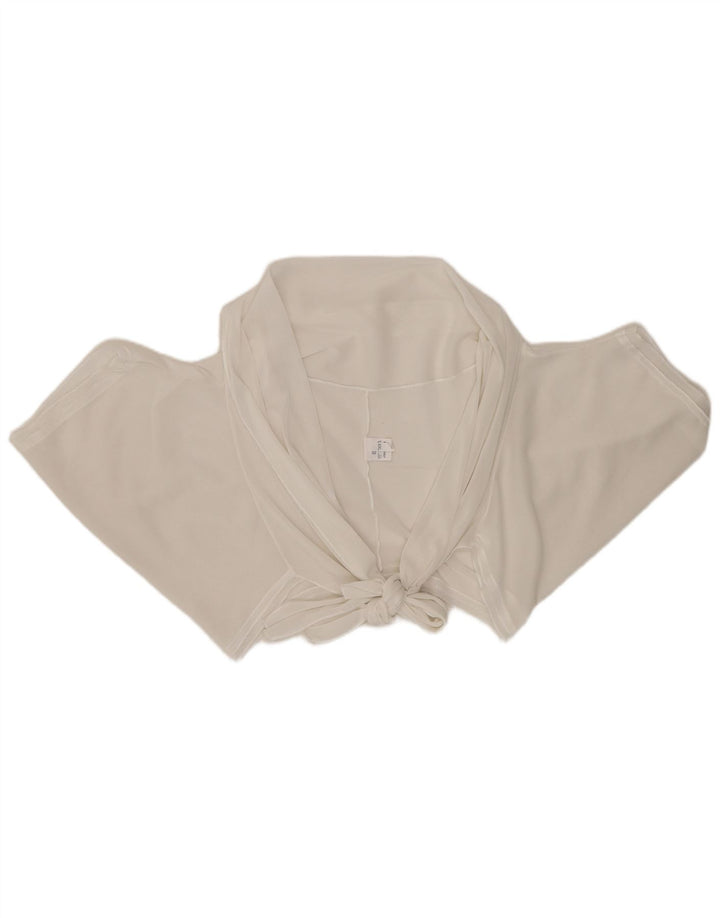 Vintage γυναικεία μπροστινή γραβάτα Crop Top UK 20 2XL Λευκή βισκόζη