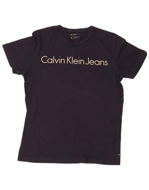 Calvin Klein Jeans Ανδρικό γραφικό T-Shirt Top Large Navy Blue