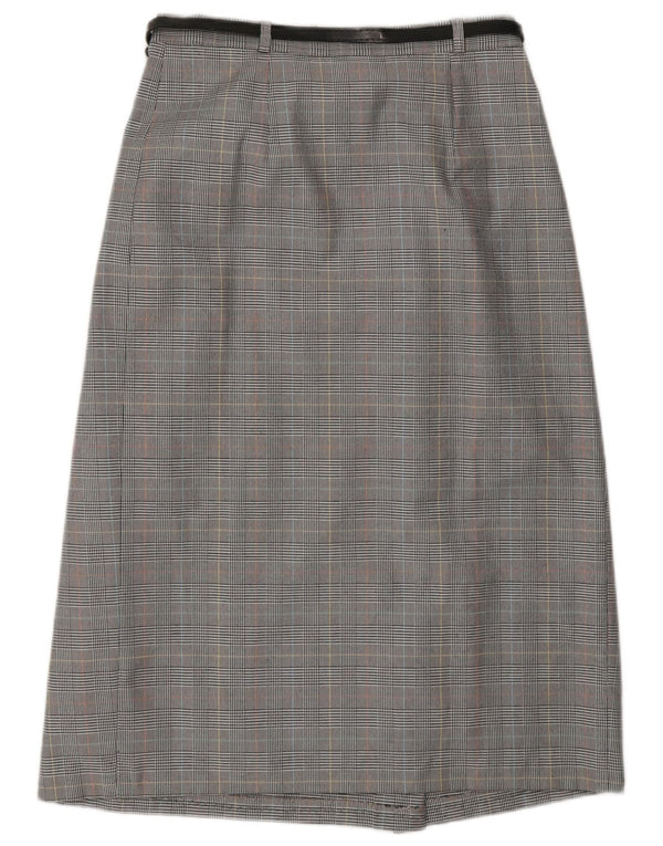 Vintage γυναικεία wrap φούστα UK 10 Small W27 Grey Houndstooth Polyester