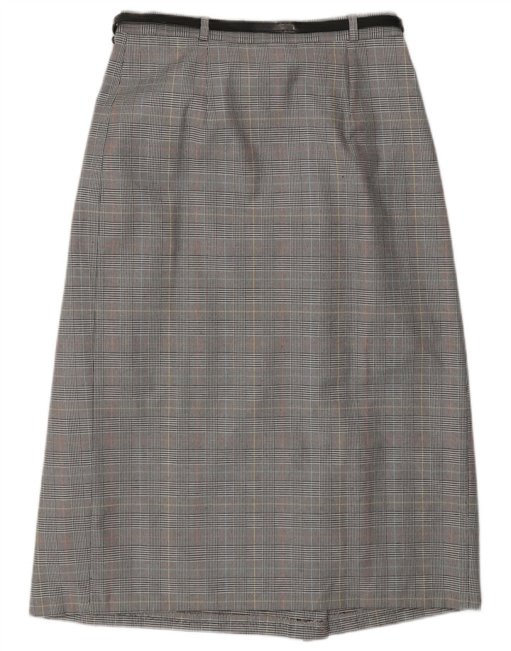Vintage γυναικεία wrap φούστα UK 10 Small W27 Grey Houndstooth Polyester