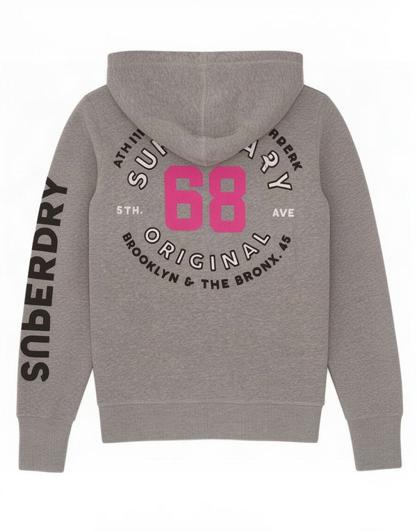Superdry γυναικείο πουλόβερ με κουκούλα με φερμουάρ Brooklyn UK 6 XS γκρι βαμβακερό