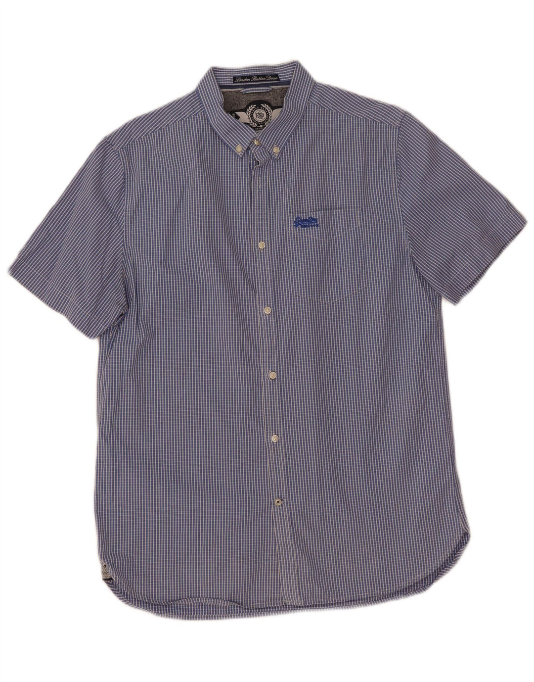 Ανδρικό κοντομάνικο πουκάμισο Superdry XL Blue Check Cotton