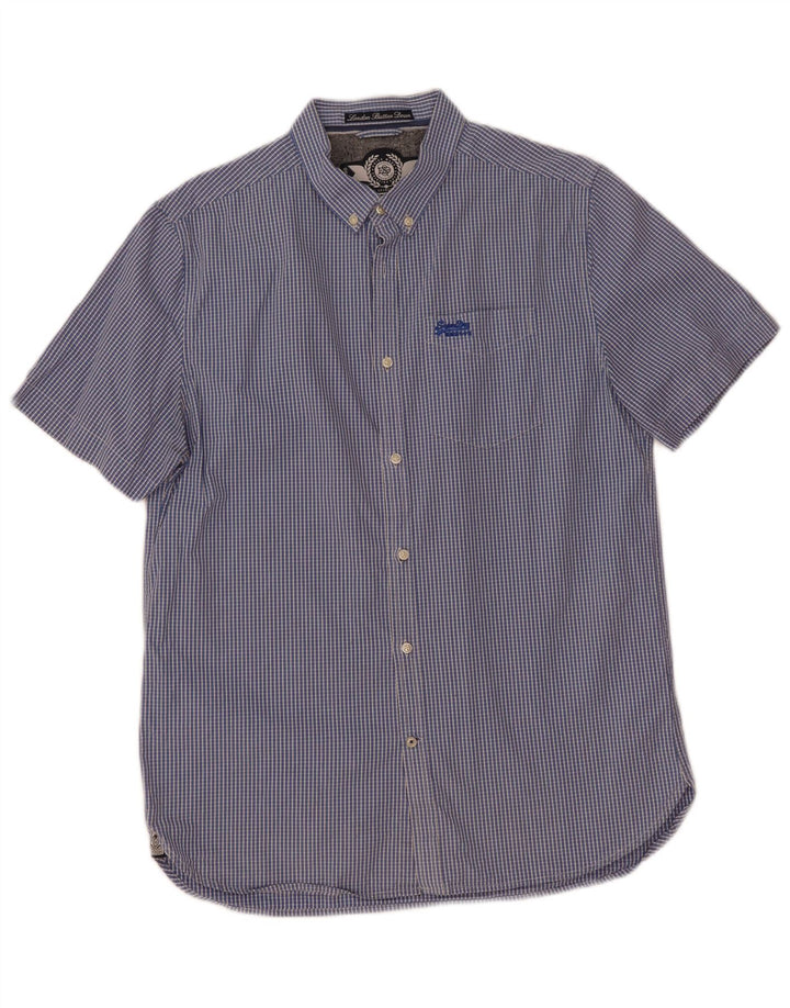Ανδρικό κοντομάνικο πουκάμισο Superdry XL Blue Check Cotton
