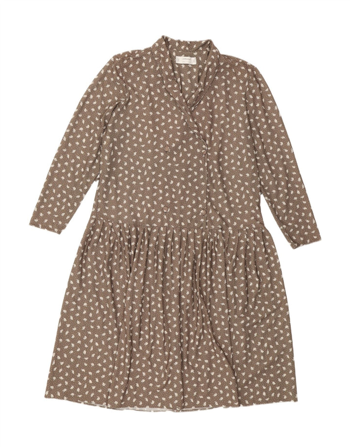ST MICHAEL Womens Long Sleeve Maxi Dress UK 16 Large Grey Spotted Vintage St Michael and Second-Hand St Michael from Messina Hembry 