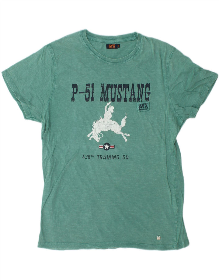 Ανδρικό γραφικό T-Shirt AVIREX Top Μεσαίο πράσινο βαμβακερό