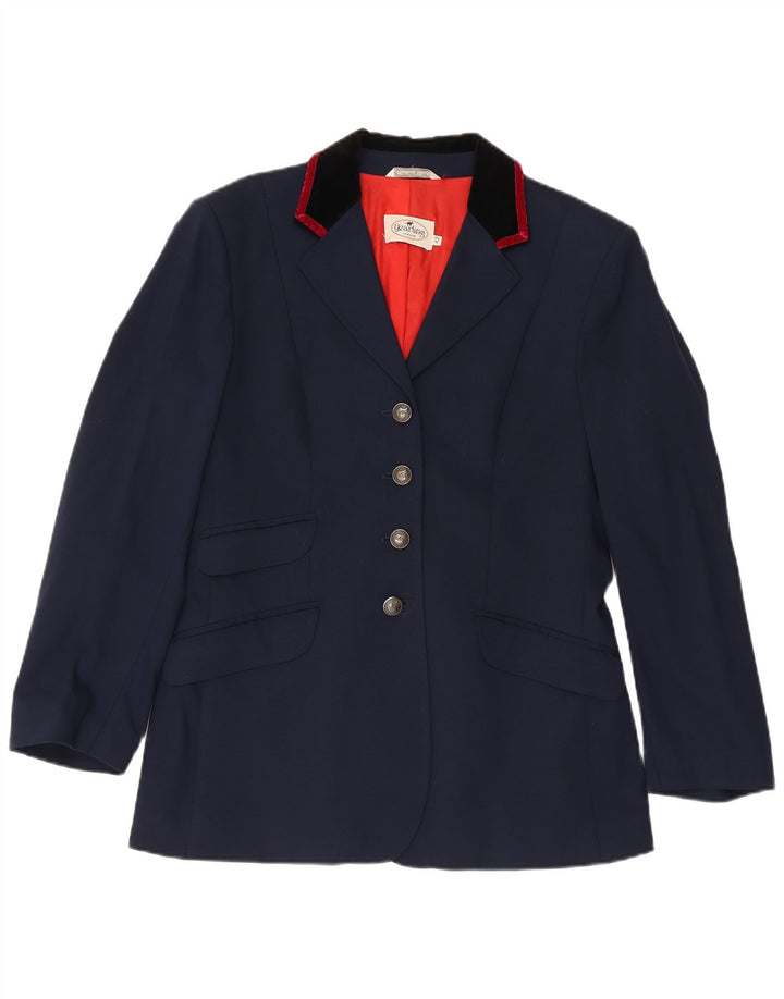 Vintage γυναικείο τζάκετ ιππασίας 4 κουμπιών IT 42 Medium Navy Blue Wool
