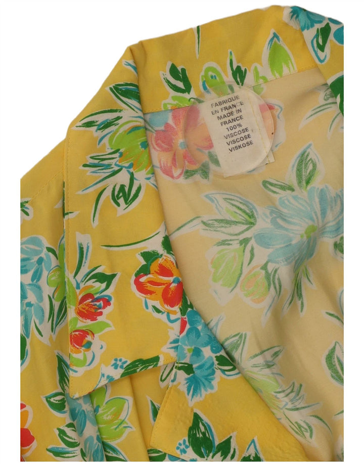 VINTAGE Γυναικείο κοντομάνικο πουκάμισο UK 14 Medium Yellow Floral