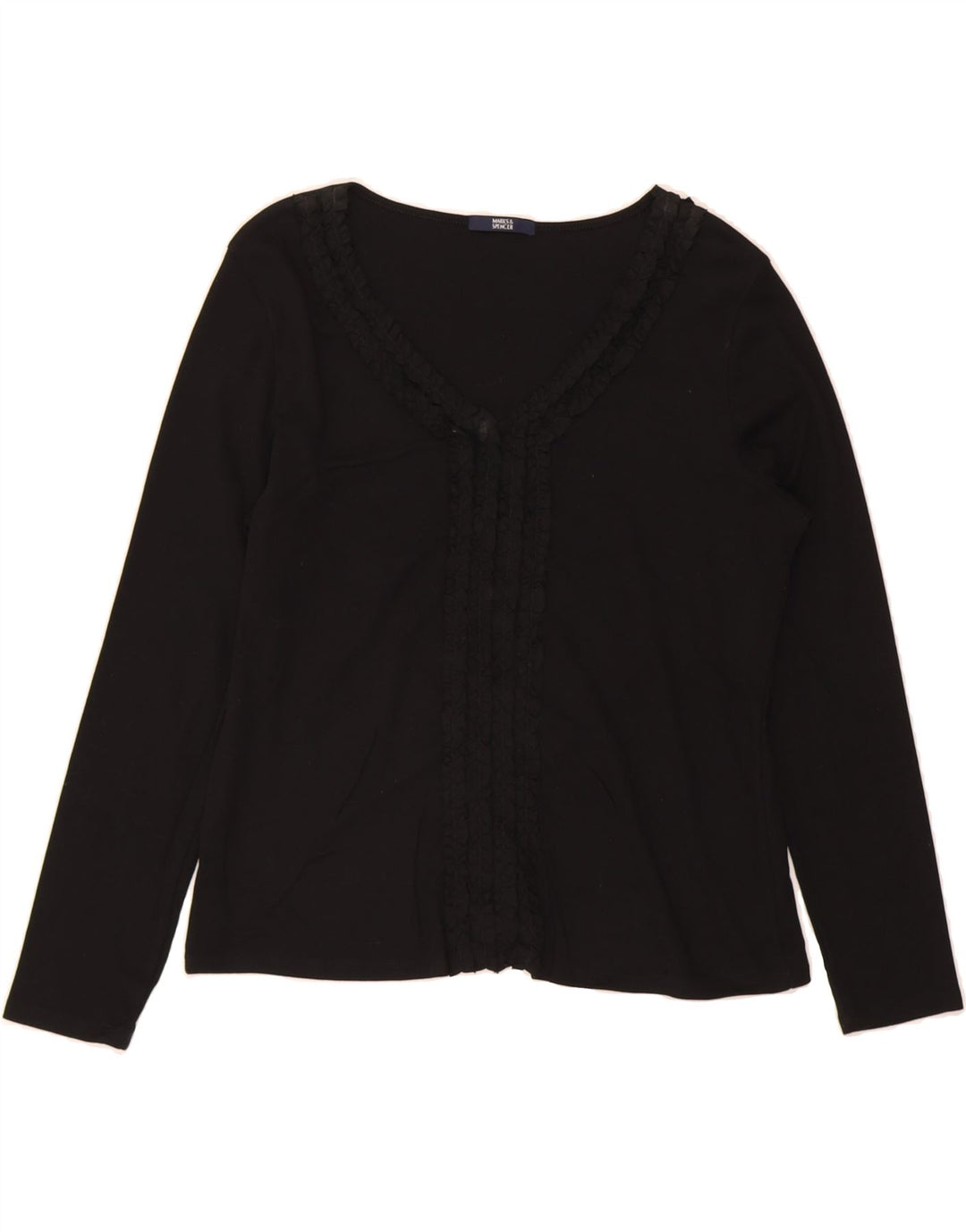 MARKS & SPENCER Womens Top Long Sleeve UK 18 XL Black Cotton Vintage Marks & Spencer and Second-Hand Marks & Spencer from Messina Hembry 
